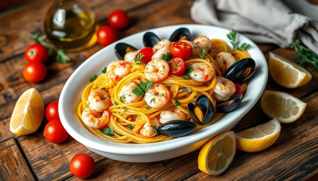 Combining seafood and pasta Combining seafood and pasta