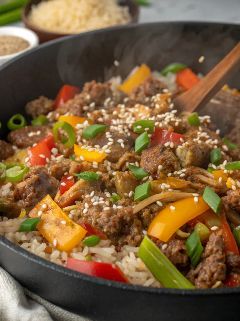 Asian Ground Beef and Rice Skillet
